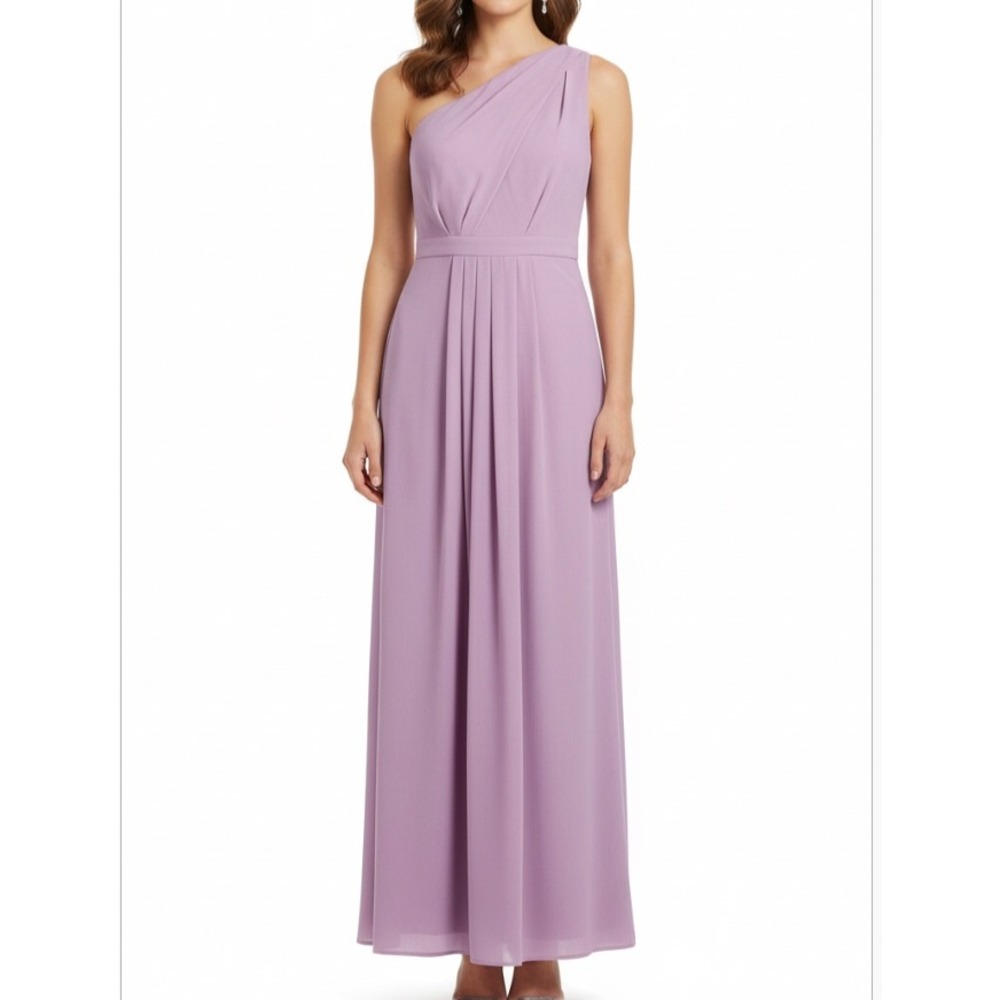 DAVID'S BRIDAL Light Purple PLEATED CHIFFON One-Shoulder BRIDEMAID/PROM DRESS 4